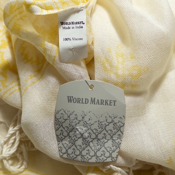 World Market Fashion Scarf Yellow White Geometric Print Viscose Fringe Casual - Picture 7 of 7